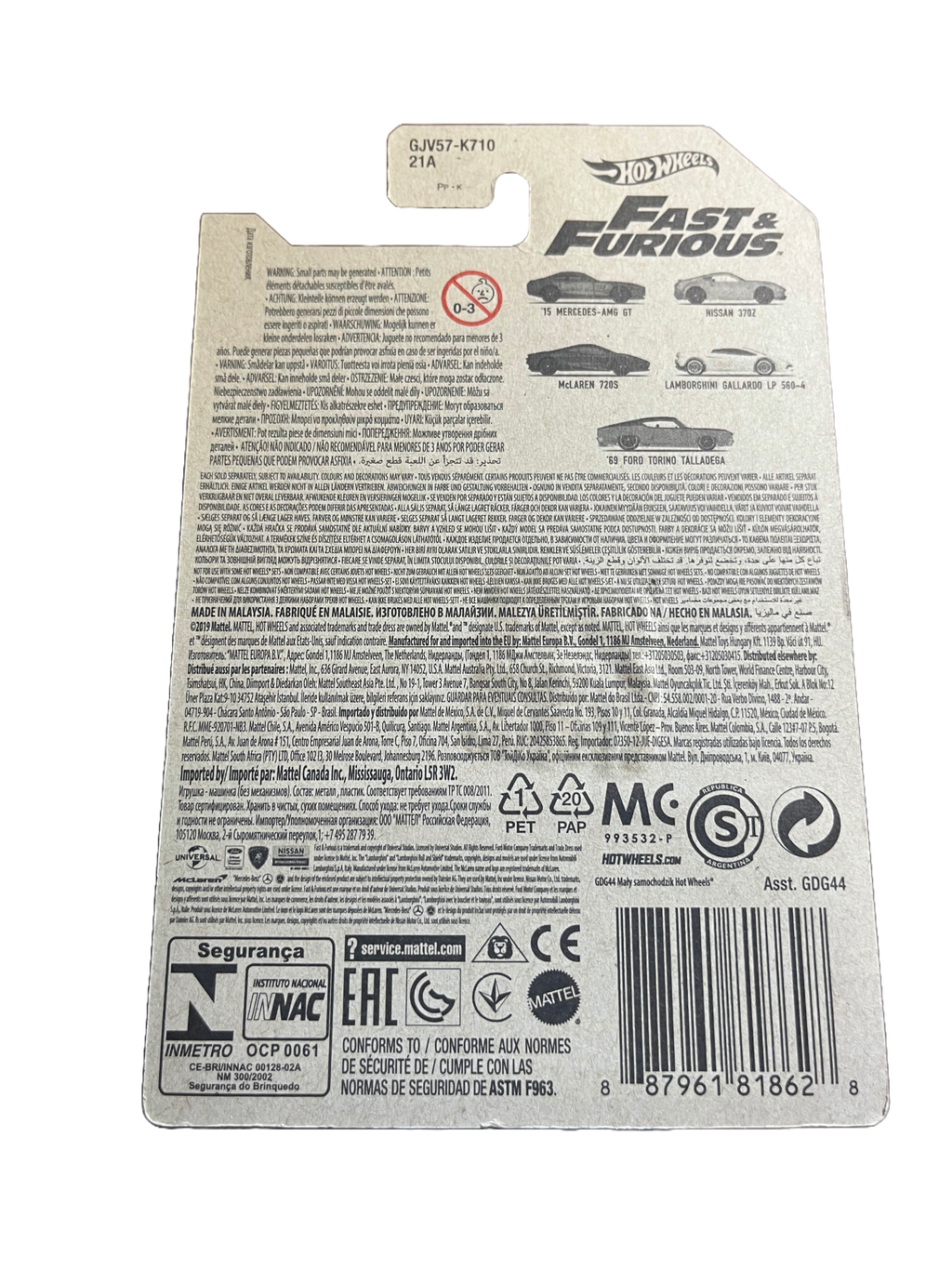 Hot Wheels GJV57 - 15 Mercedes-AMG GT - Fast & Furious 1/5 - long Card