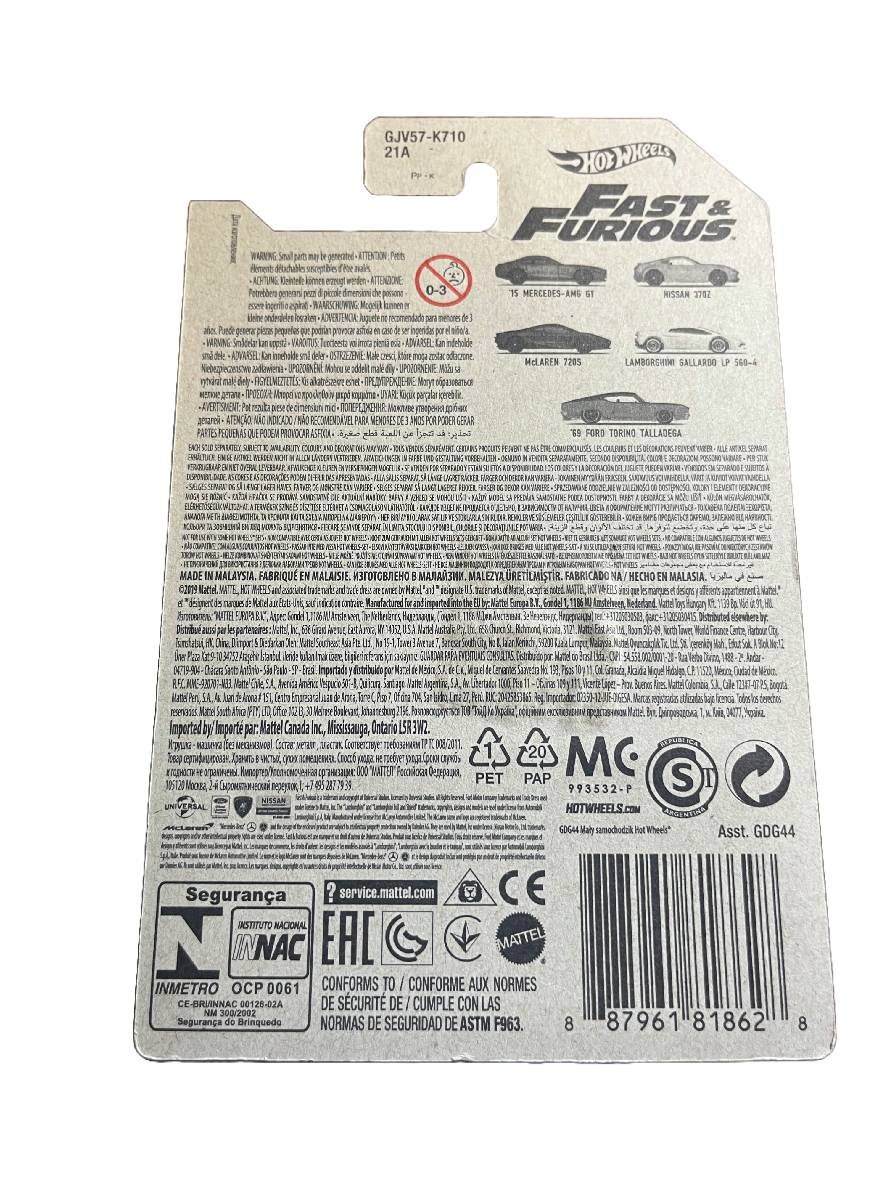 Hot Wheels GJV57 - 15 Mercedes-AMG GT - Fast & Furious 1/5 - long Card