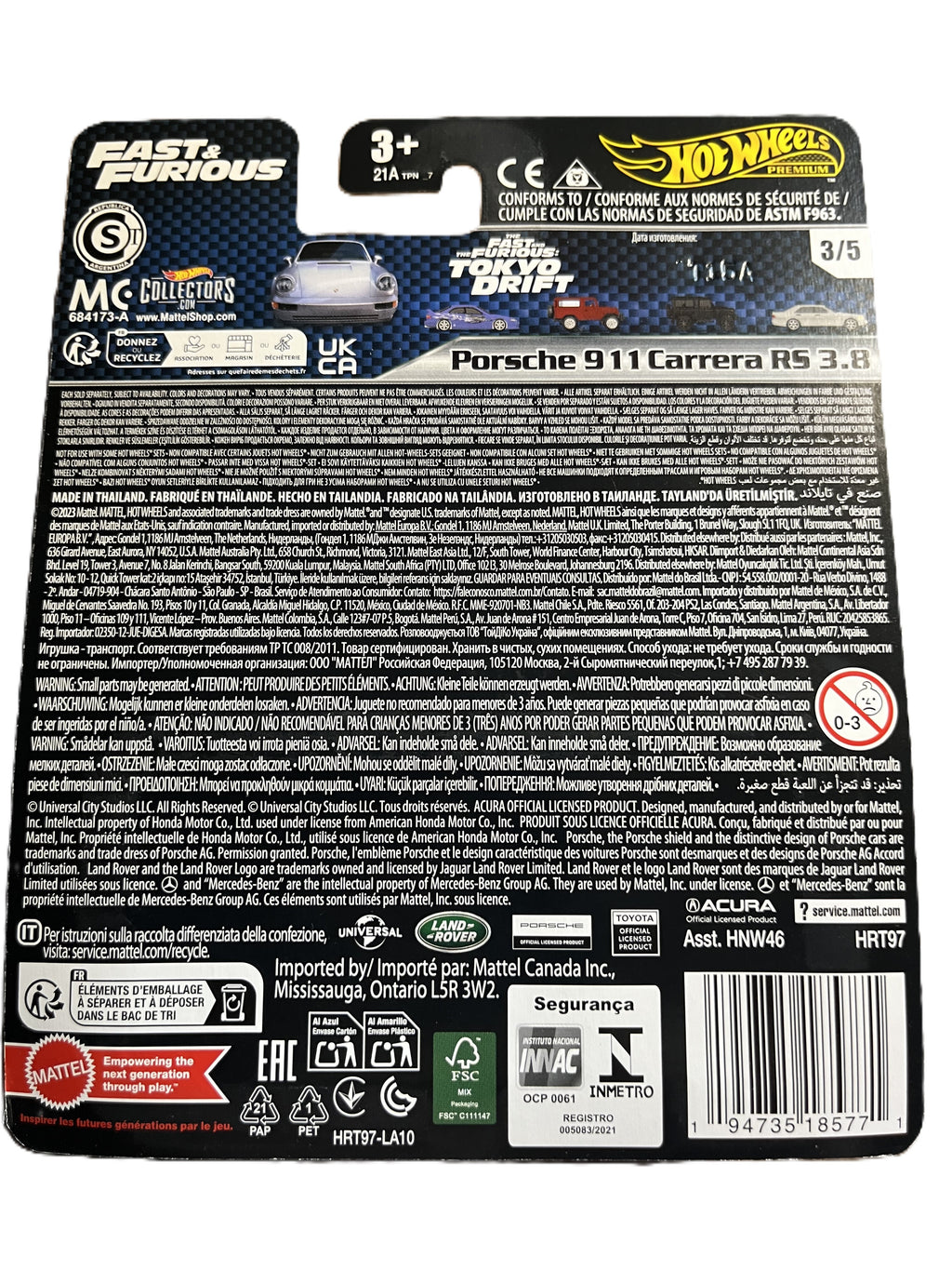 Hot Wheels HRT97 - Porsche 911 Carrera RS 3.8 - Fast & Furious 3/5 - Premium