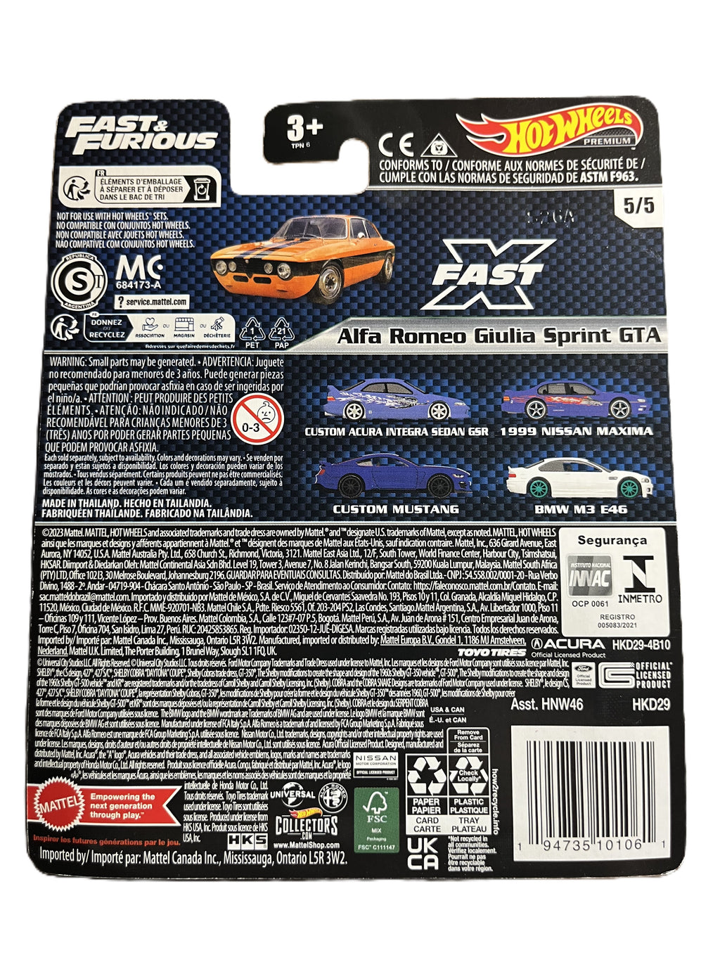 Hot Wheels HKD29 - Alfa Romeo Giulia Sprint GTA - Fast & Furious 5/5 - Premium