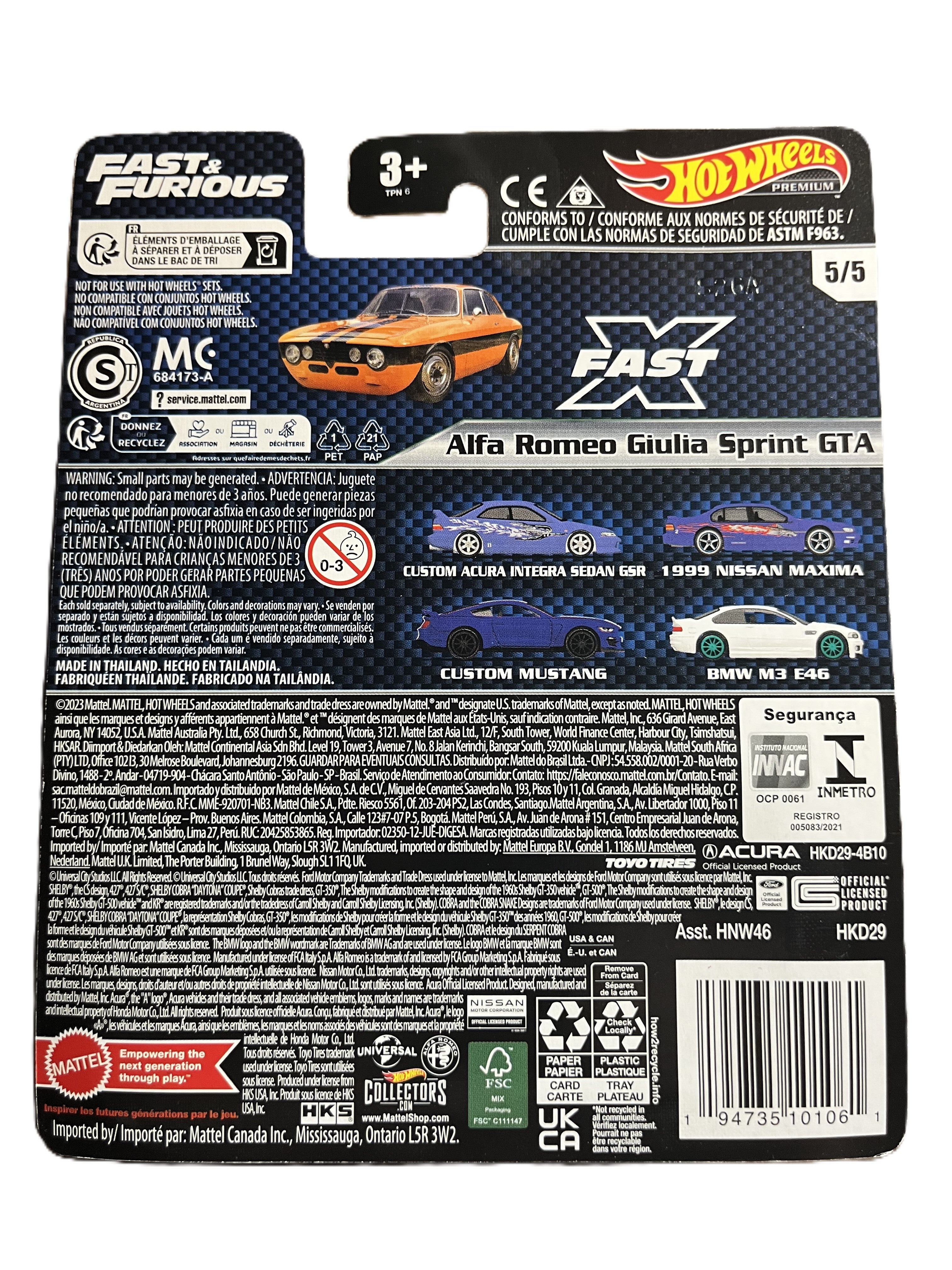Hot Wheels HKD29 - Alfa Romeo Giulia Sprint GTA - Fast & Furious 5/5 - Premium