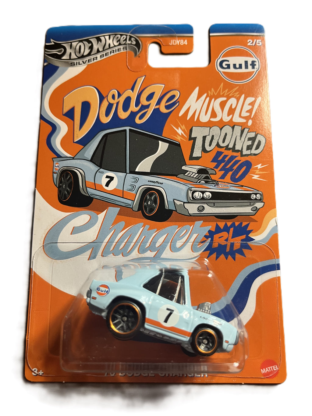 Hot Wheels JCB63 - 70 Dodge Charger - Gulf Tooned 2/5 - long Card Silver Series