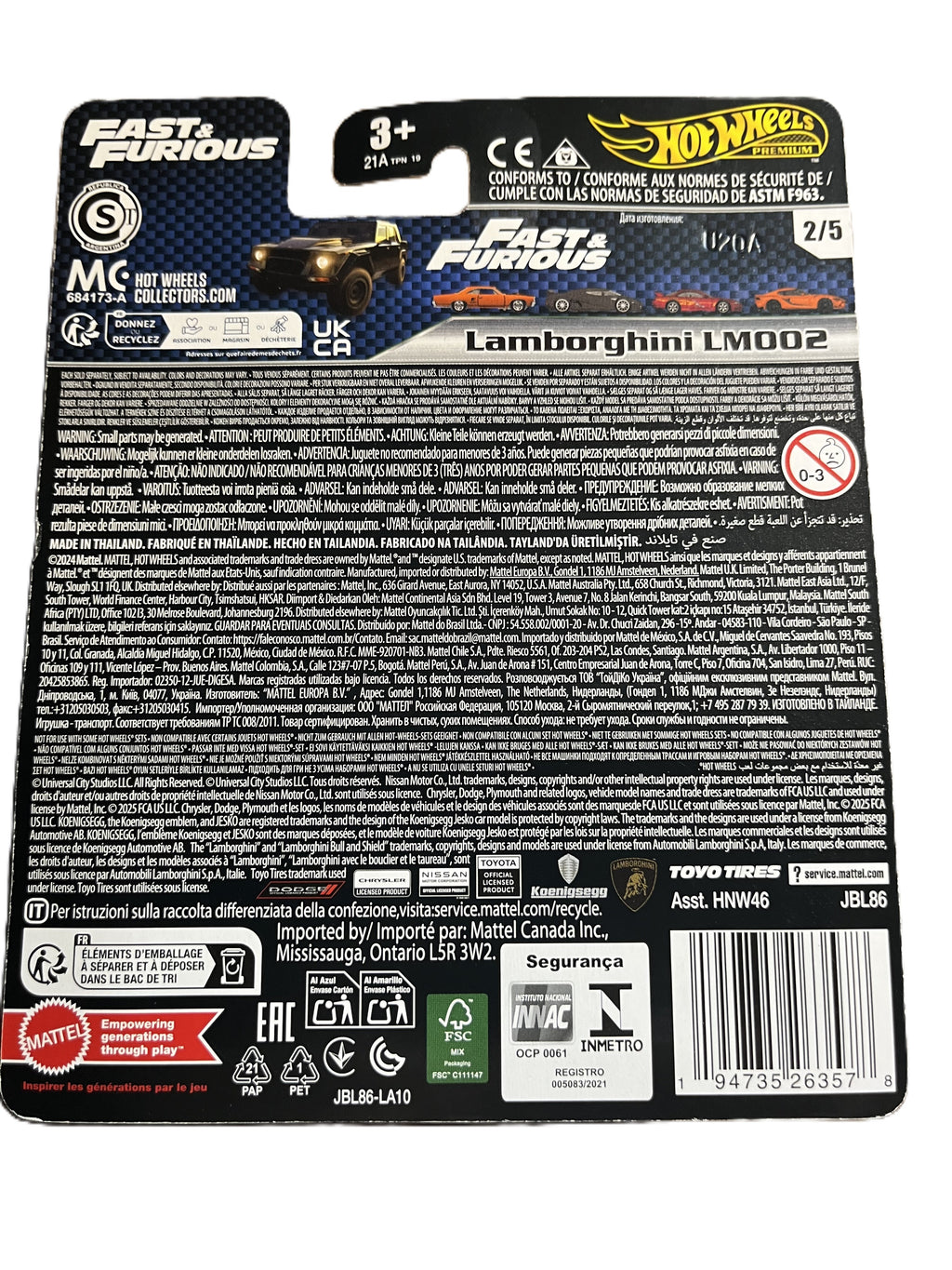 Hot Wheels JBL86 - Lamborghini LM002 - Fast & Furious 2/5 - Premium