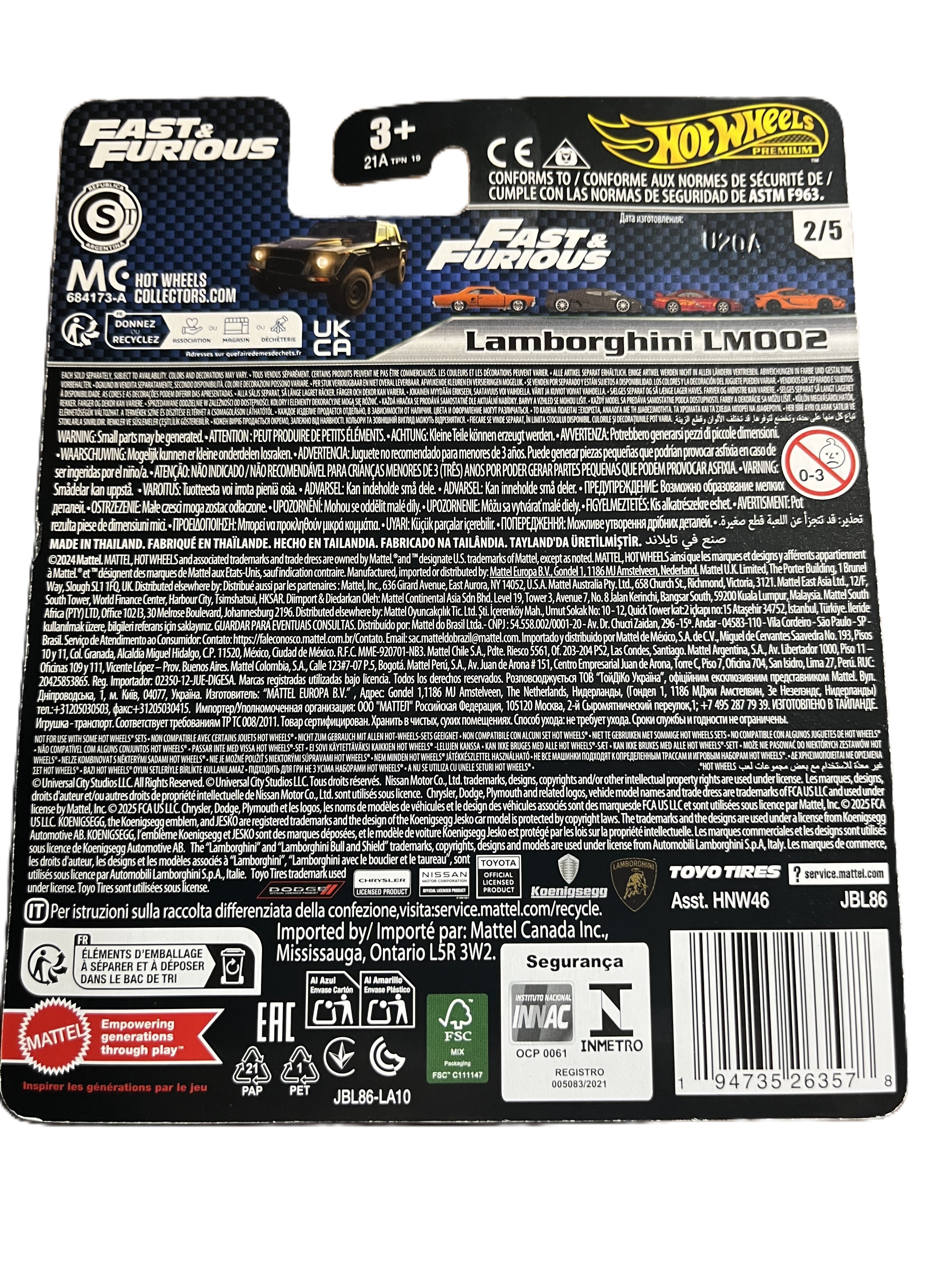 Hot Wheels JBL86 - Lamborghini LM002 - Fast & Furious 2/5 - Premium