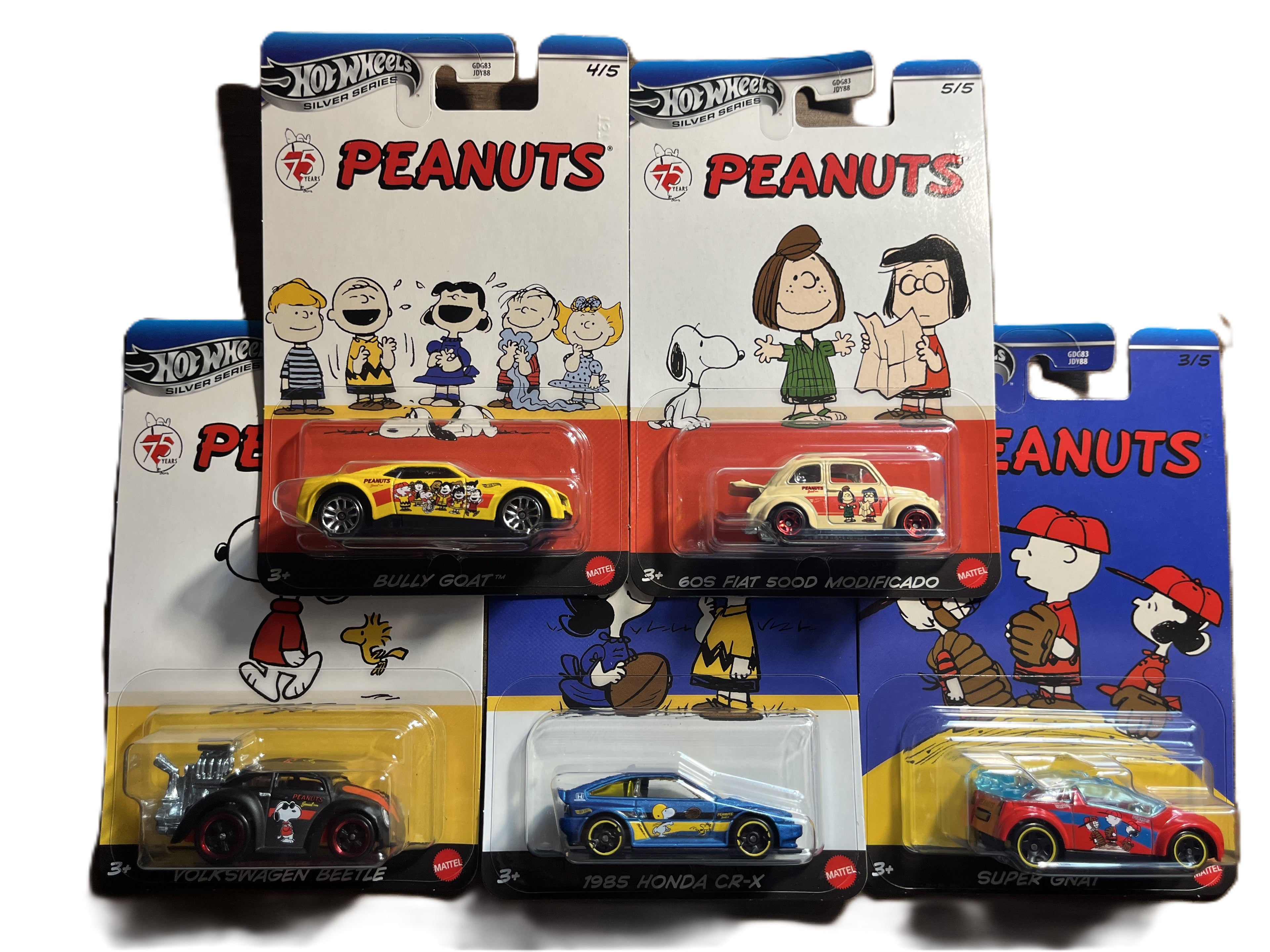Hot Wheels GDG83 - Peanuts komplette 5er Serie - long Card Silver Series
