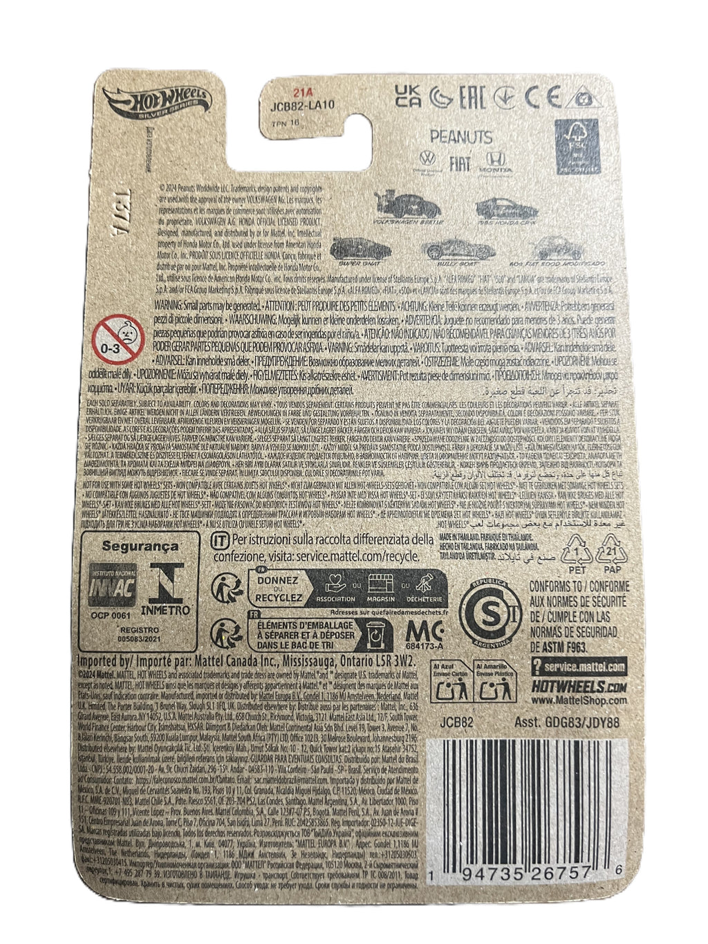 Hot Wheels JCB82 - 1985 Honda CR-X - Peanuts 2/5 - long Card Silver Series