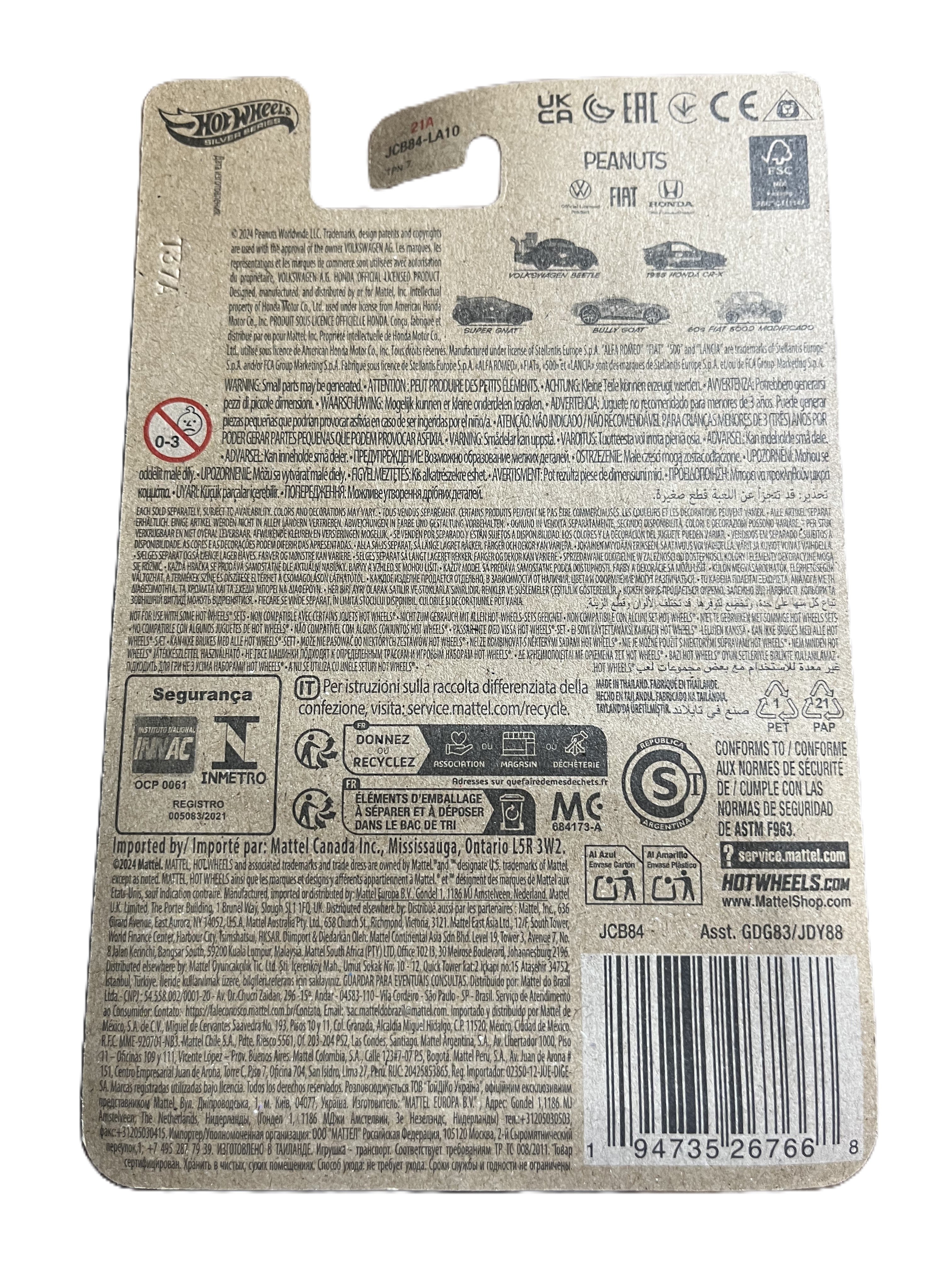 Hot Wheels JCB84 - Super Gnat - Peanuts 3/5 - long Card Silver Series
