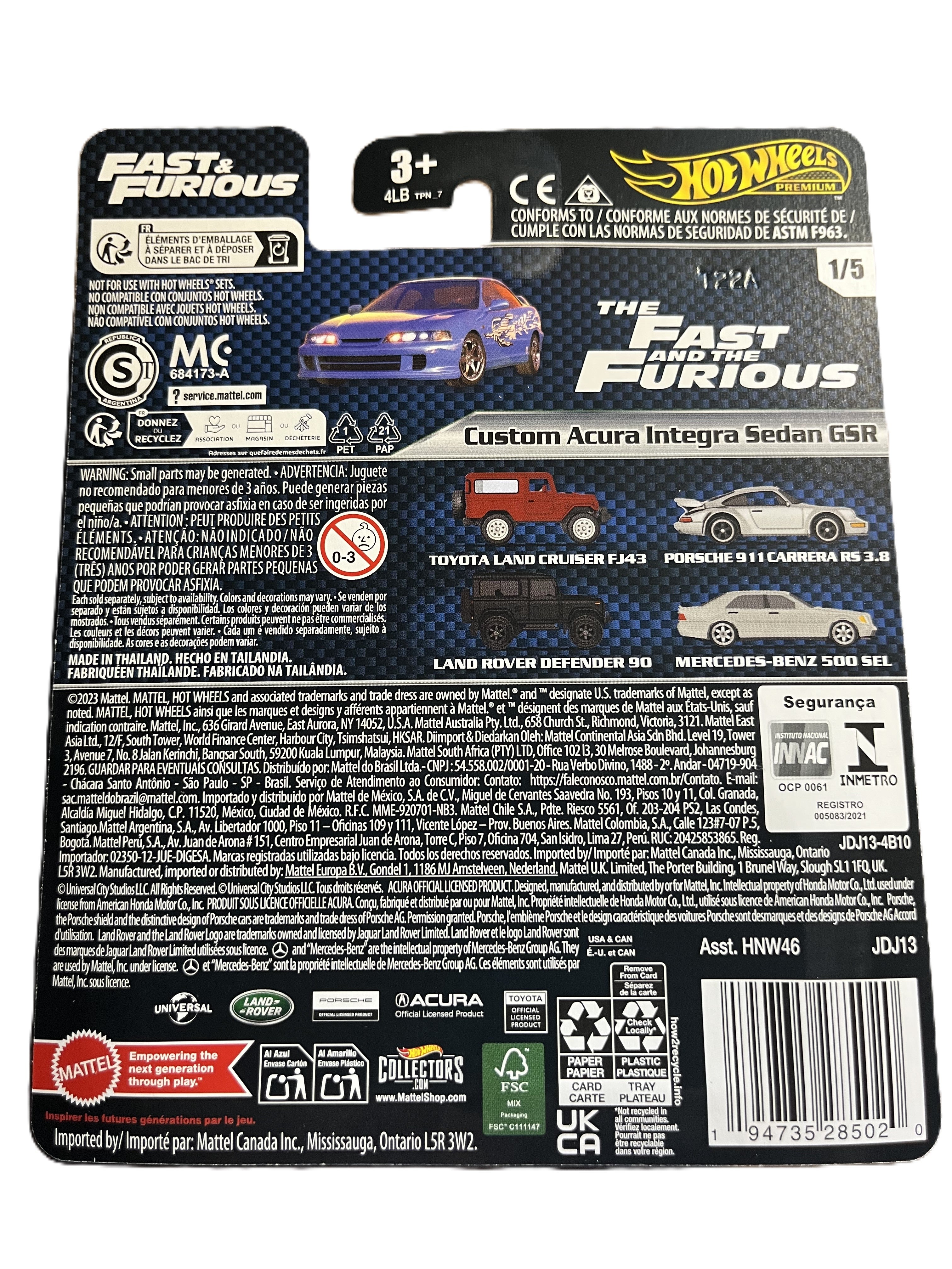Hot Wheels JDJ13 - Custom Acura Integra Sedan GSR - Fast & Furious 1/5 - Premium