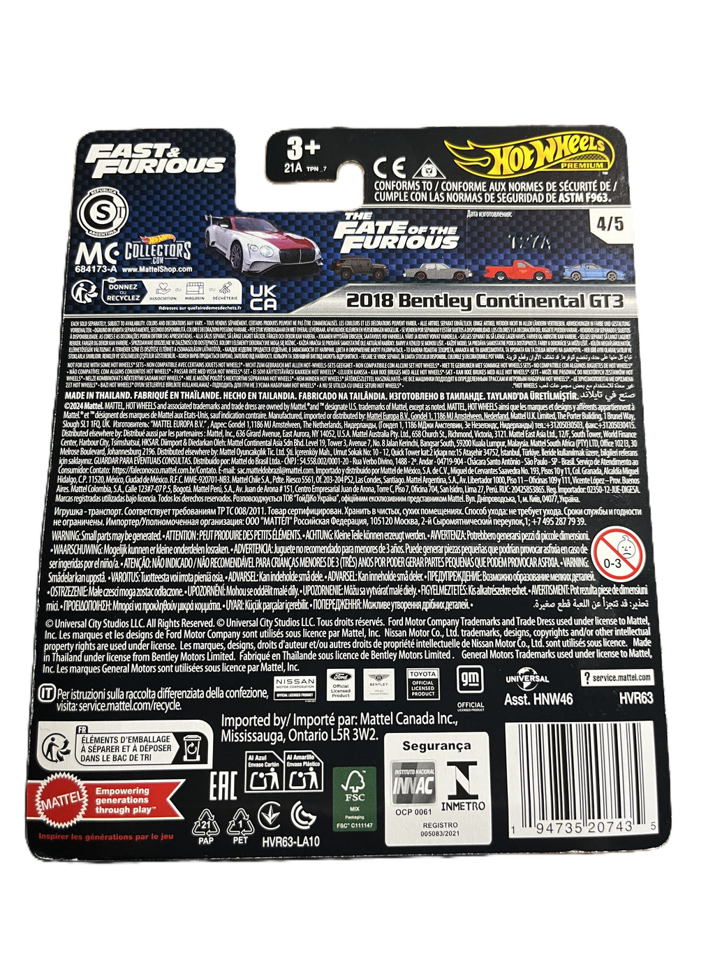Hot Wheels HVR63 - 2018 Bentley Continental GT3 - Fast & Furious 4/5 - Premium