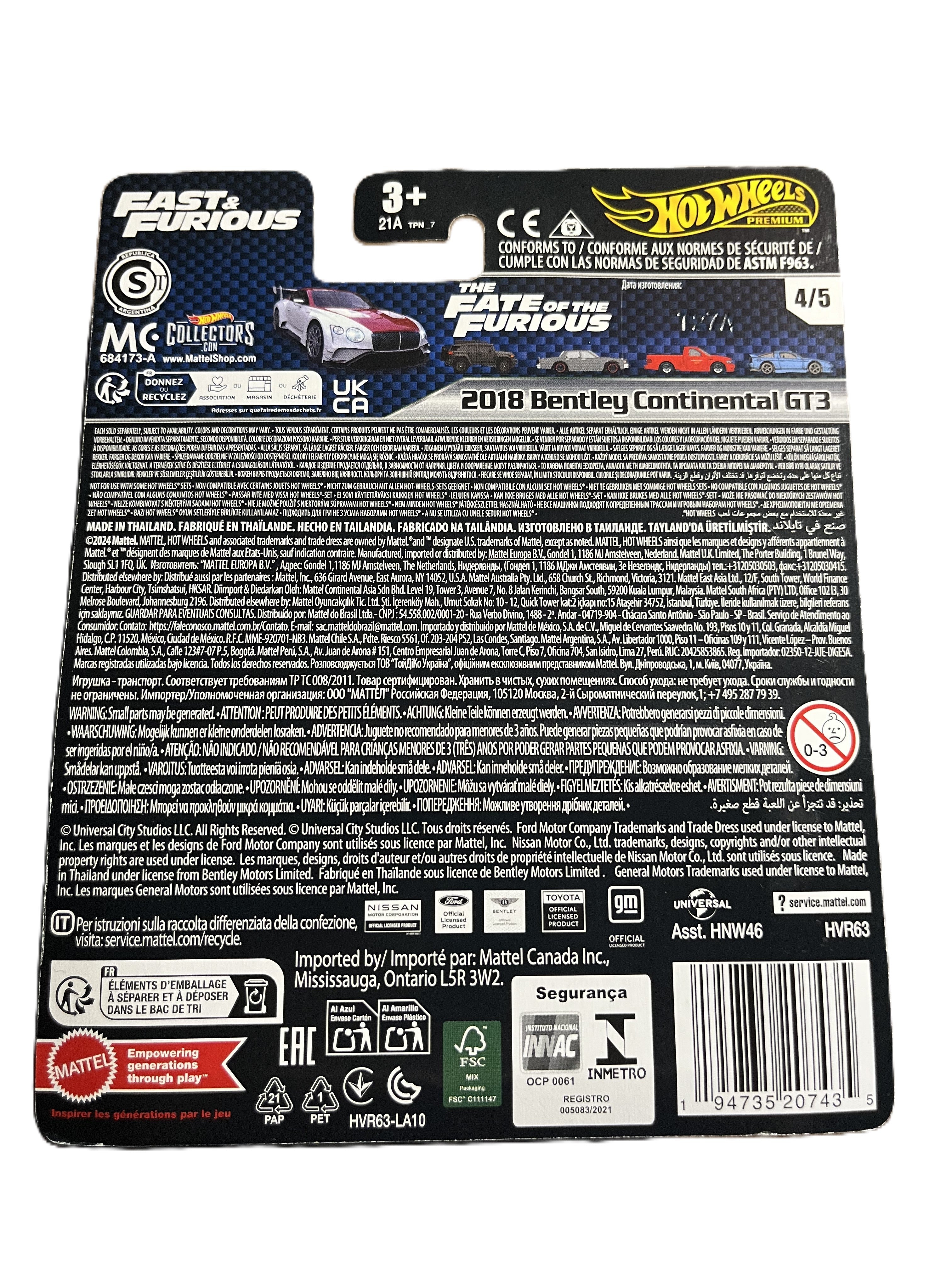 Hot Wheels HVR63 - 2018 Bentley Continental GT3 - Fast & Furious 4/5 - Premium
