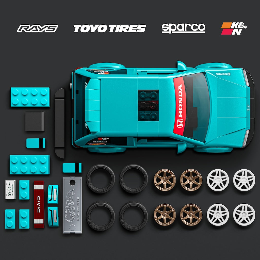 Mattel Brick Shop JHF62, Hot Wheels Custom ’90 Honda Civic Ef Bauspielzeugset (248 Teile), Für Sammler