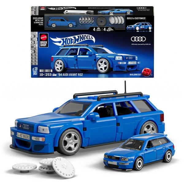 Mattel Brick Shop JGR28, Hot Wheels 94 Audi Avant RS2 Bauspielzeugset (253 Teile), Für Sammler